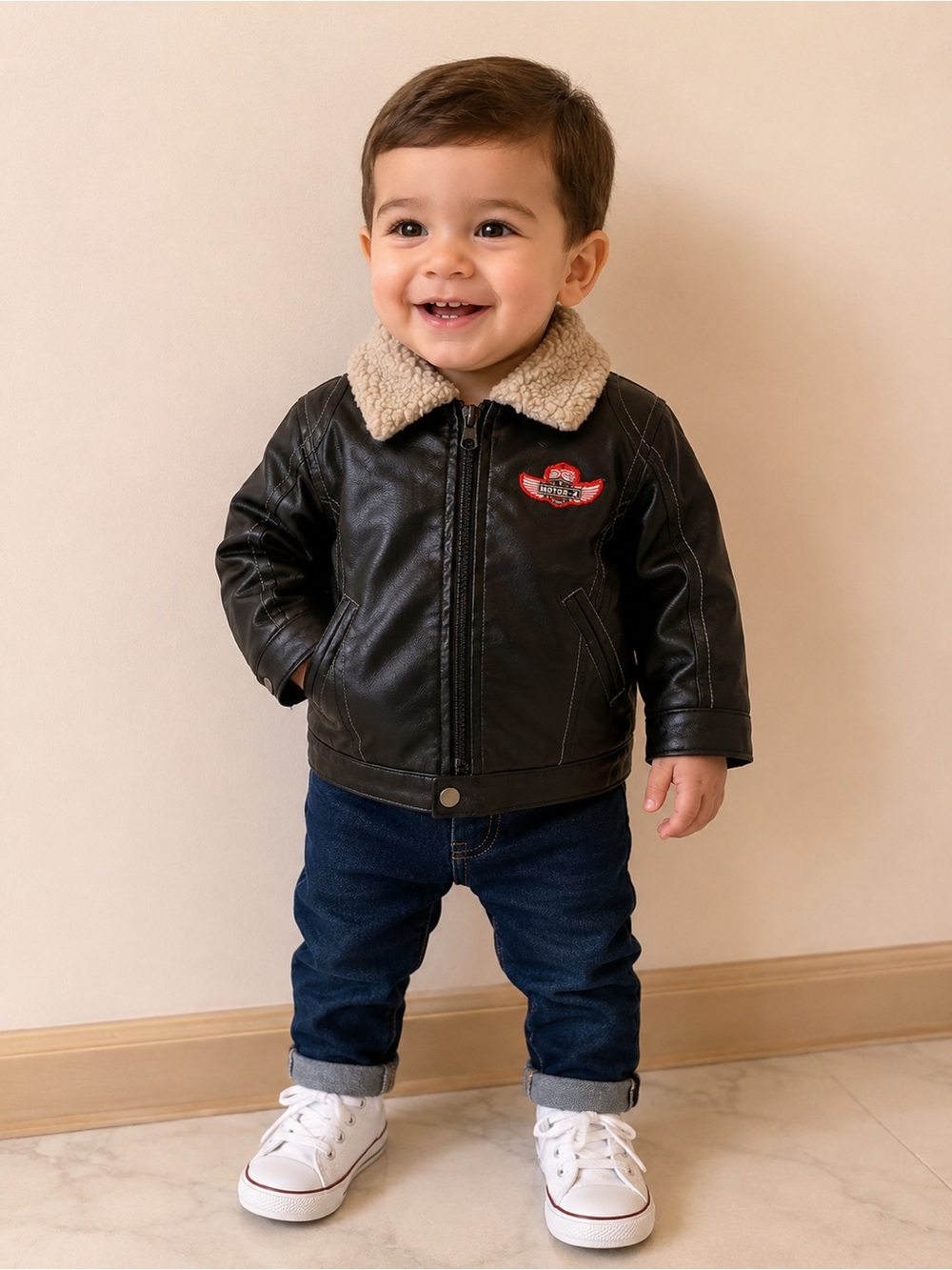 Vintage Toddler Faux Leather Aviator Jacket